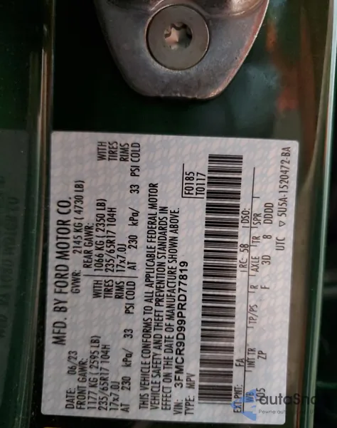 2023 Ford Bronco Sport Badlands from USA, damaged, VIN 3FMCR9D99PRD77819